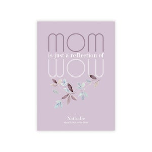 personalisiertes Bild "MOM = WOW" in lila zum Muttertag Geburtstag Bedanken Babyshower-Party beste Mutti Familie Danke Weihnachten Geschenk