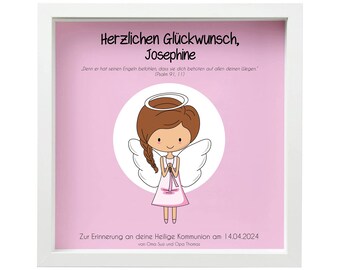 Geldgeschenk "Engel" zur Kommunion / Konfirmation / Firmung / Taufe in rosa-weiß 3D-Rahmen als Gastgeschenk von Patin & Paten Spruch Widmung