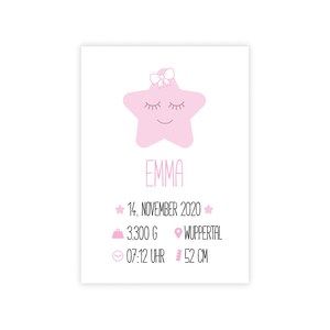 Personalisiertes Babyposter “Geburtsanzeige Stern” in rosa Geburt Schwangerschaft Baby Geburtsdaten Mädchen Taufe Kinderzimmer Deko