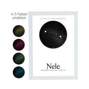 Personalisiertes Bild “Sternzeichen” in verschiedenen Farben mit Geburtsdaten zur Geburt Horoskop Baby zur Taufe Kinderzimmer Deko