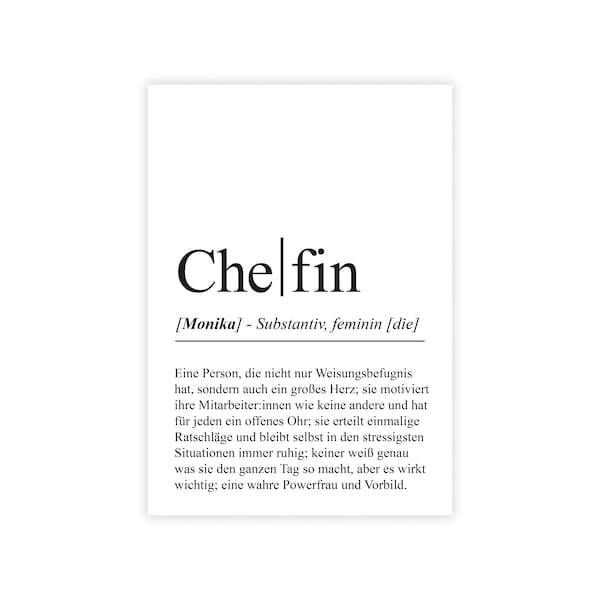 personalisiertes Bild "Definition CHEFIN" Geburtstag beste Vorgesetzte Weihnachtsgeschenk Abschied Danke Vorbild Powerfrau Ruhestand Büro