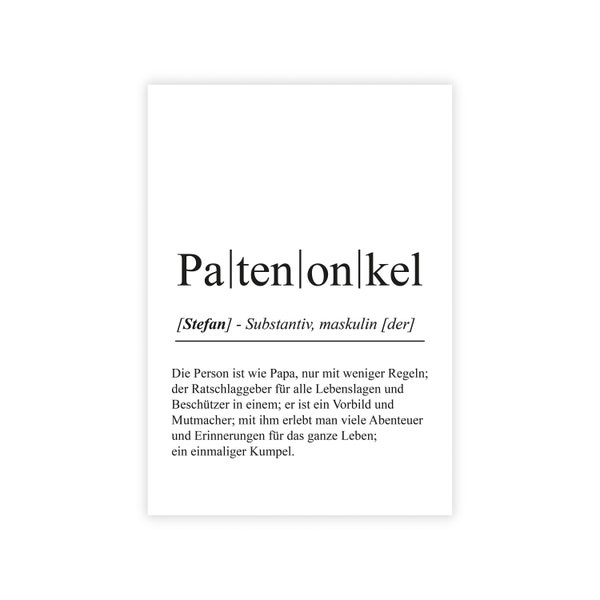 personalisiertes Bild "Definition PATENONKEL" Geburtstag Bedanken Taufpate Weihnachtsgeschenk Taufe Vorfreude Schwangerschaft Baby Pate