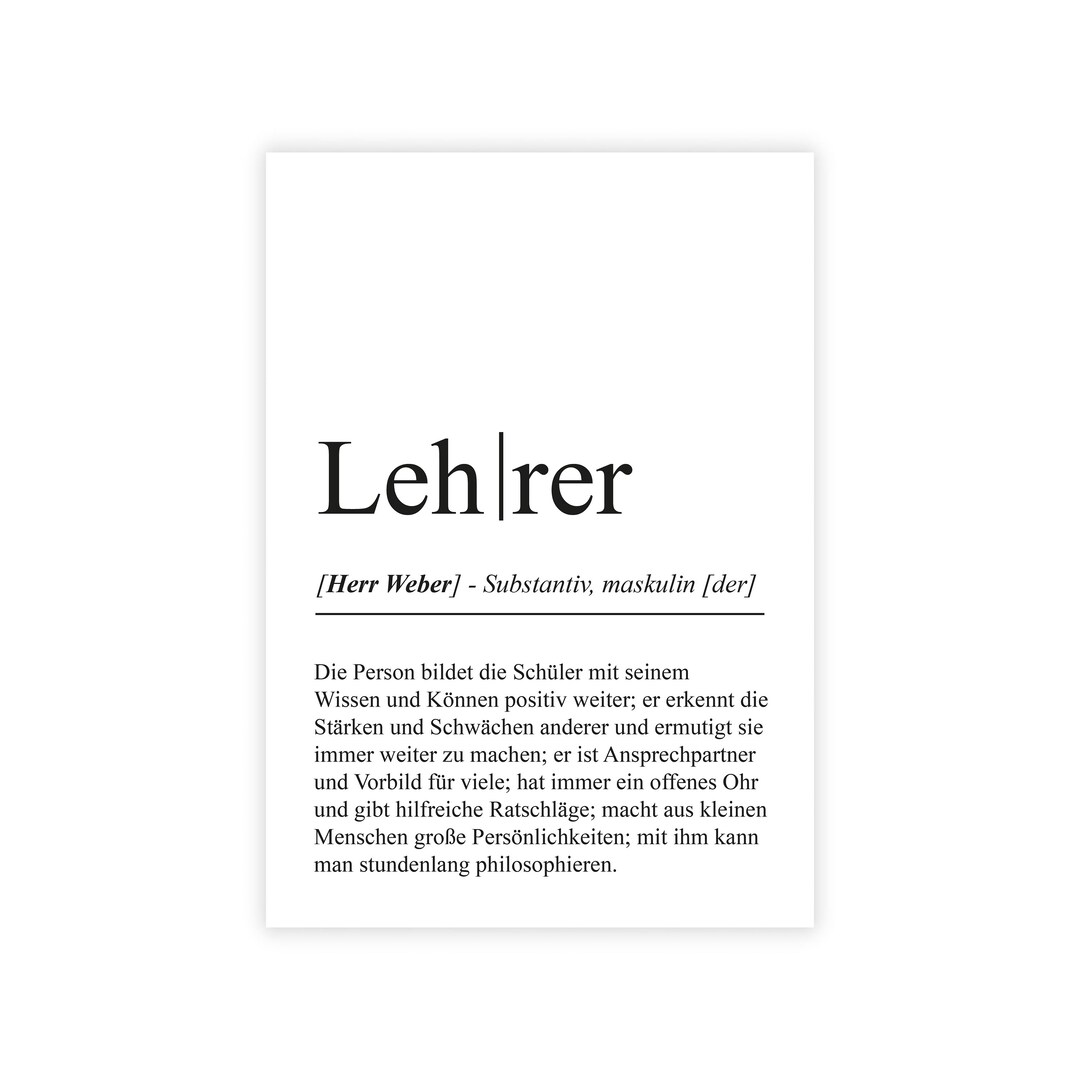 Personalisiertes Bild Definition LEHRER Geburtstag Bedanken bester Lehrer Weihnachten Geschenk