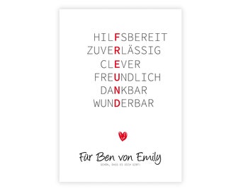 personalisiertes "Wörterposter FREUND“ zum Geburtstag Bedanken bester Freund Weihnachtsgeschenk BFF Bro Vertrauter