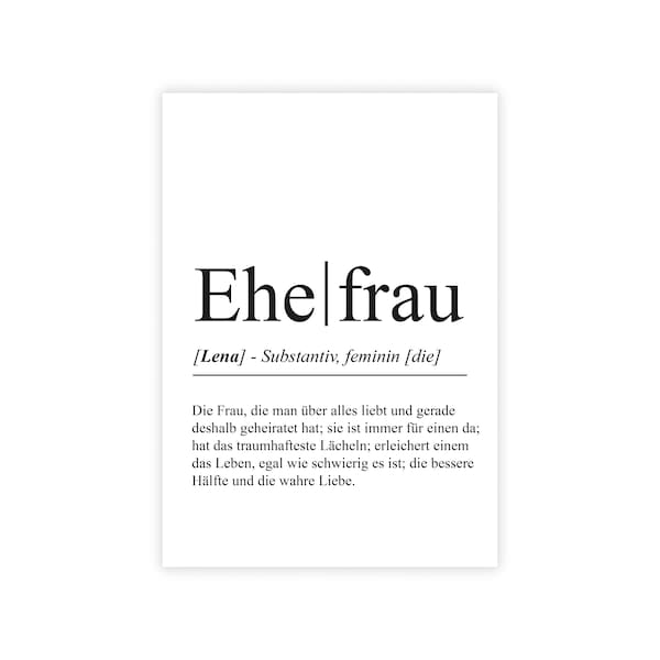 personalisiertes Bild "Definition EHEFRAU" zum Geburtstag Bedanken beste Frau Hochzeitsgeschenk Geschenk vom Ehemann Partnergeschenk