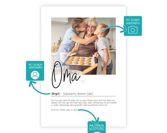 personalisiertes Fotoposter "Definition OMA" zum Geburtstag Bedanken beste Omi Weihnachtsgeschenk Großmutter Enkelgeschenk Vorfreude Familie