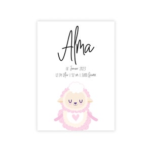 Personalisiertes Geburtsposter "SCHAF mit Herz" Geburt Schwangerschaft Baby Geburtsdaten Mädchen Taufe Kinderzimmer Deko Tiermotive