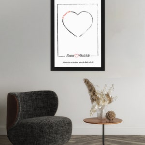 Bild Herz mit euren Namen, Datum und Widmung Rahmen als Geschenk Hochzeit Jahrestag Valentinstag tolle Dekoration Deko Gastgeschenk Bild 7