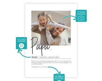 personalisiertes Fotoposter "Definition PAPA"  zum Vatertagtag Geburtstag Bedanken bester Vati Weihnachten Familie