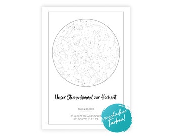 Personalisiertes Bild "Sternenhimmel" astronomisch berechneter Sternenhimmel anhand des Datums Hochzeit Verlobung Kennenlernen erster Kuss