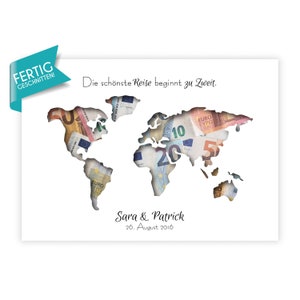 regalo de dinero personalizado "MAPA MUNDIAL" viaje compartido - boda luna de miel regalo de boda regalo de invitado - TRAMA ya terminada