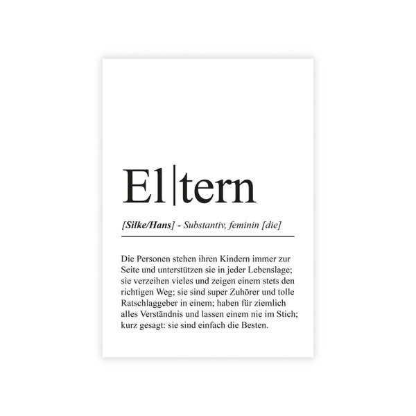 personalisiertes Bild "Definition ELTERN" Geburtstag Bedanken beste Eltern Weihnachten Danke Lieblingsmenschen Muttertag Vatertag Familie