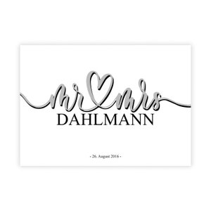Póster personalizado "Mr & Mrs" en blanco con tu nombre en blanco como regalo de bodas, regalo de pareja, regalo de San Valentín, regalo de invitado
