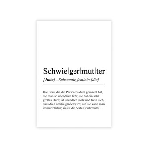 personalisiertes Bild "Definition SCHWIEGERMUTTER" Geburtstag Bedanken beste Ersatzmutti Weihnachten Geschenk Danke Hochzeit Duden Familie