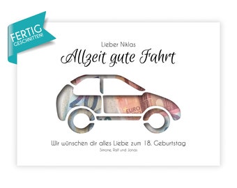 personalisiertes Geldgeschenk "Führerschein" AUTO bestandene Prüfung Glückwunsch Gratulieren Fahrschule bestanden - bereits fertiger PLOT