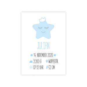 Personalisiertes Babyposter “Geburtsanzeige Stern” in blau Geburt Schwangerschaft Baby Geburtsdaten Junge Taufe Kinderzimmer Deko