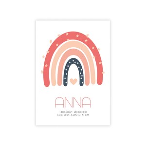 Personalisiertes Babyposter “Regenbogen” in rosa Geburt Schwangerschaft Baby Geburtsdaten Taufe Kinderzimmer Deko Babyzimmer Babygeschenk