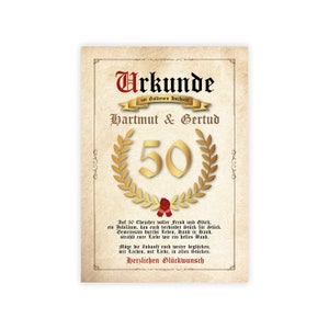 Personalisiertes Bild "URKUNDE - GOLDENE HOCHZEIT" zum Hochzeitstag 60 Jahre Hochzeitsurkunde, Geschenk Gastgeschenk Geschenkidee Jubiläum