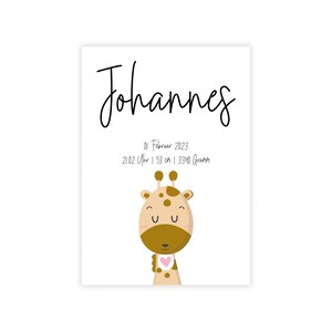 Póster de nacimiento personalizado "JIRAFA con corazón" nacimiento embarazo bebé fechas de nacimiento niña bautizo decoración habitación infantil motivos animales