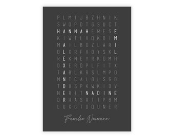 Personalized name poster "Crossword Puzzle" in anthracite, housewarming gift, moving gift, housewarming gift, wall decoration, family shared apartment