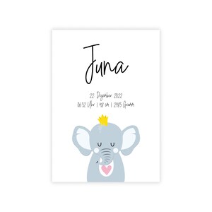Personalisiertes Geburtsposter "ELEFANT mit Herz" Geburt Schwangerschaft Baby Geburtsdaten Mädchen Taufe Kinderzimmer Deko Tiermotive