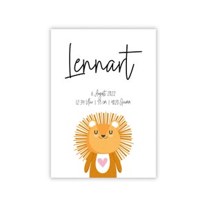 Personalisiertes Geburtsposter "LÖWE mit Herz" Geburt Schwangerschaft Baby Geburtsdaten Mädchen Taufe Kinderzimmer Deko Tiermotive