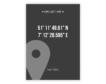 personalisiertes Bild Poster GPS mit Koordinaten und euren Namen Richtfestgeschenk Lieblingsplatz Lieblingsort Geschenk zum Einzug Umzug