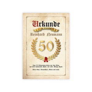 Personalisiertes Bild "URKUNDE" Geburtstagsurkunde Geschenk Geburtstagsgeschenk Geburtstagskarte Geschenkidee Männer Frauen Jubiläum