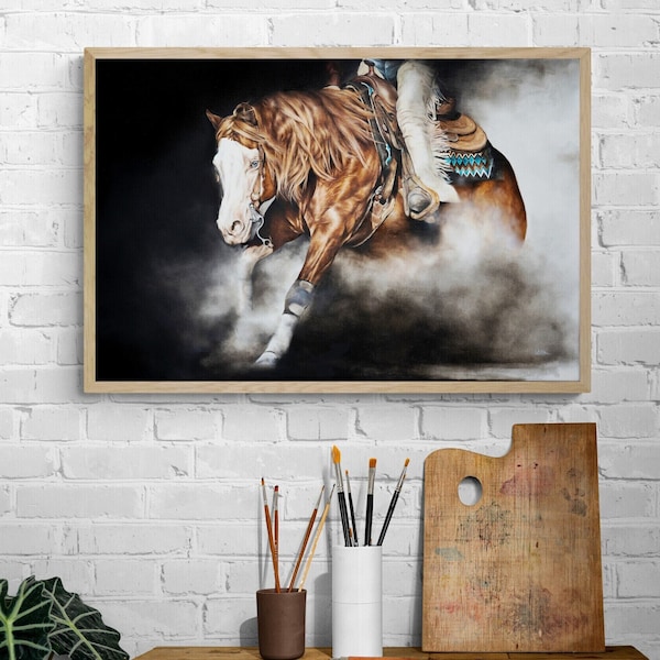 PRINT édition limitée d'un Cheval de reining , impression , art mural,portrait animaux, décoration, Cadeaux .