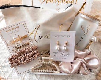 Elegant Blush Bridesmaid Proposal Box Personalized Gift Pink Will You Be My Bridesmaid Custom Gift Box Set Maid of Honour Coffee Glass Cup