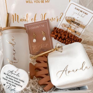 Coffret proposition de demoiselle d'honneur personnalisée, cadeau personnalisé Blush Will You Be My demoiselle d'honneur, coffret cadeau personnalisé demoiselle d'honneur, tasse en verre à café