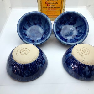 4 oz  &quot;Blue Lagoon&quot; colored ceramic Mezcal de Copitas. Set of 4