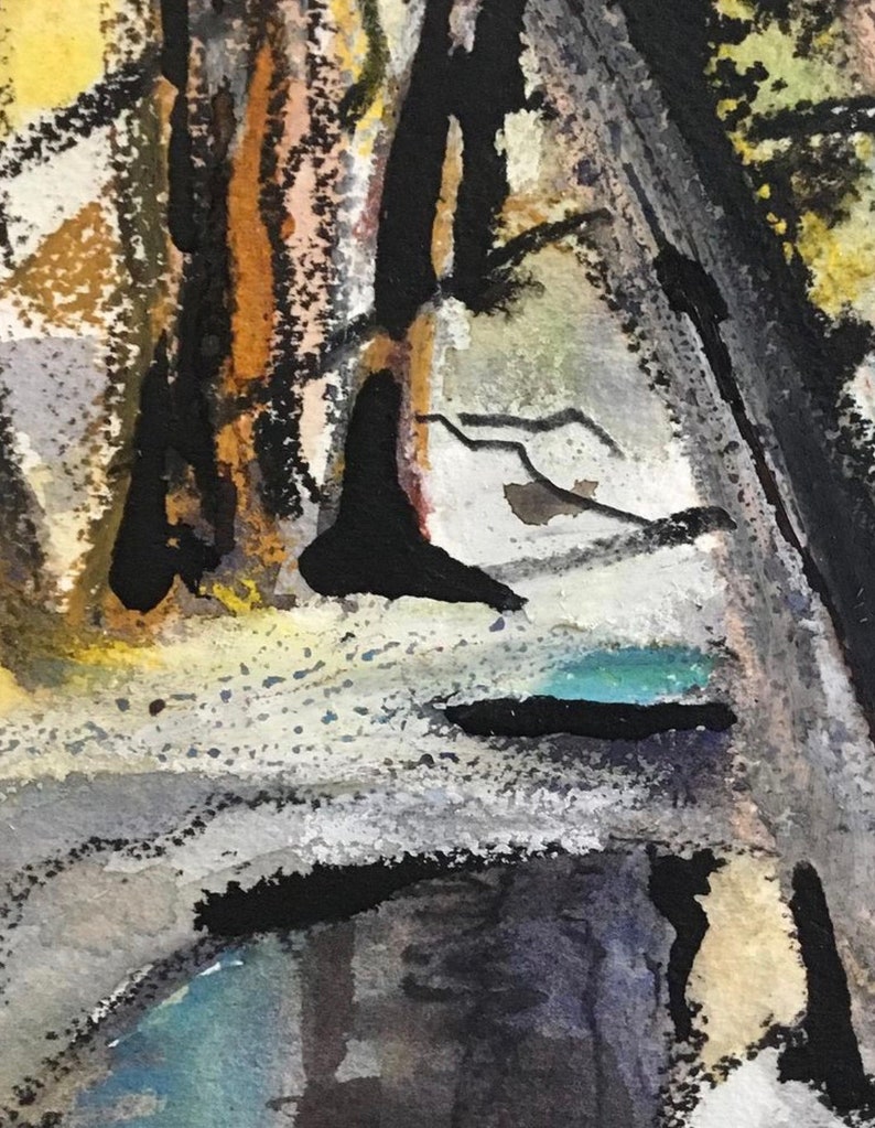 Puede incluir: Pintura abstracta de acuarela con pinceladas negras, marrones, grises y blancas. La pintura presenta un &aacute;rea oscura y sombr&iacute;a en el centro, rodeada de &aacute;reas de color m&aacute;s claras.