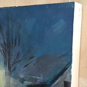 Foggy Winter Night Urban Landscape Painting, Mysterious Nocturne Acrylic Art image 9