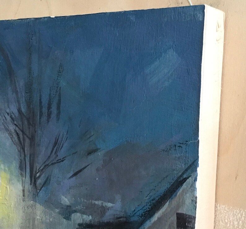 Foggy Winter Night Urban Landscape Painting, Mysterious Nocturne Acrylic Art image 9