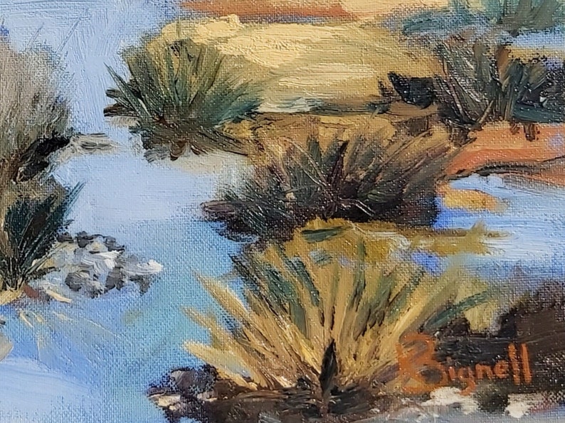May include: A painting of a landscape with tall grasses and a blue sky. The artist's signature, "Signell", is visible in the lower right corner.