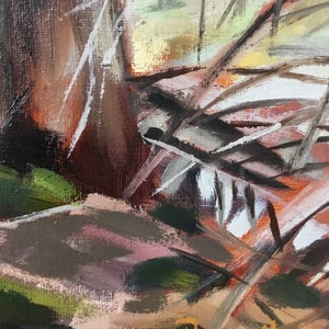 May include: Abstract painting with brown, green, and white brushstrokes. The artist's signature, "R. Bignell", is visible in the lower right corner.