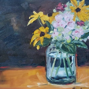 Original Oil Painting: Fall Floral Bouquet in Vase image 1