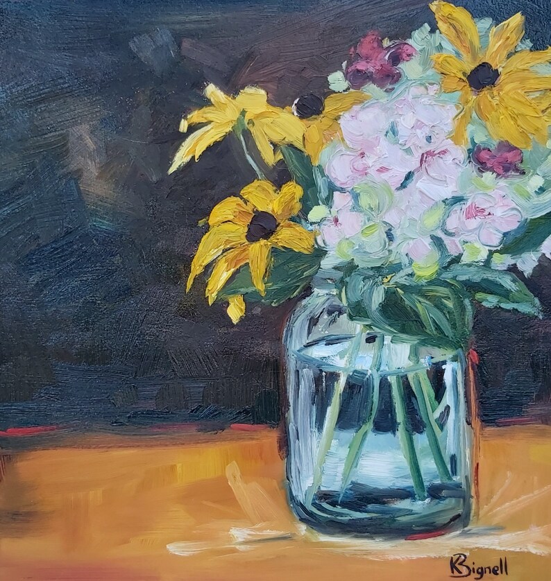 Original Oil Painting: Fall Floral Bouquet in Vase image 1