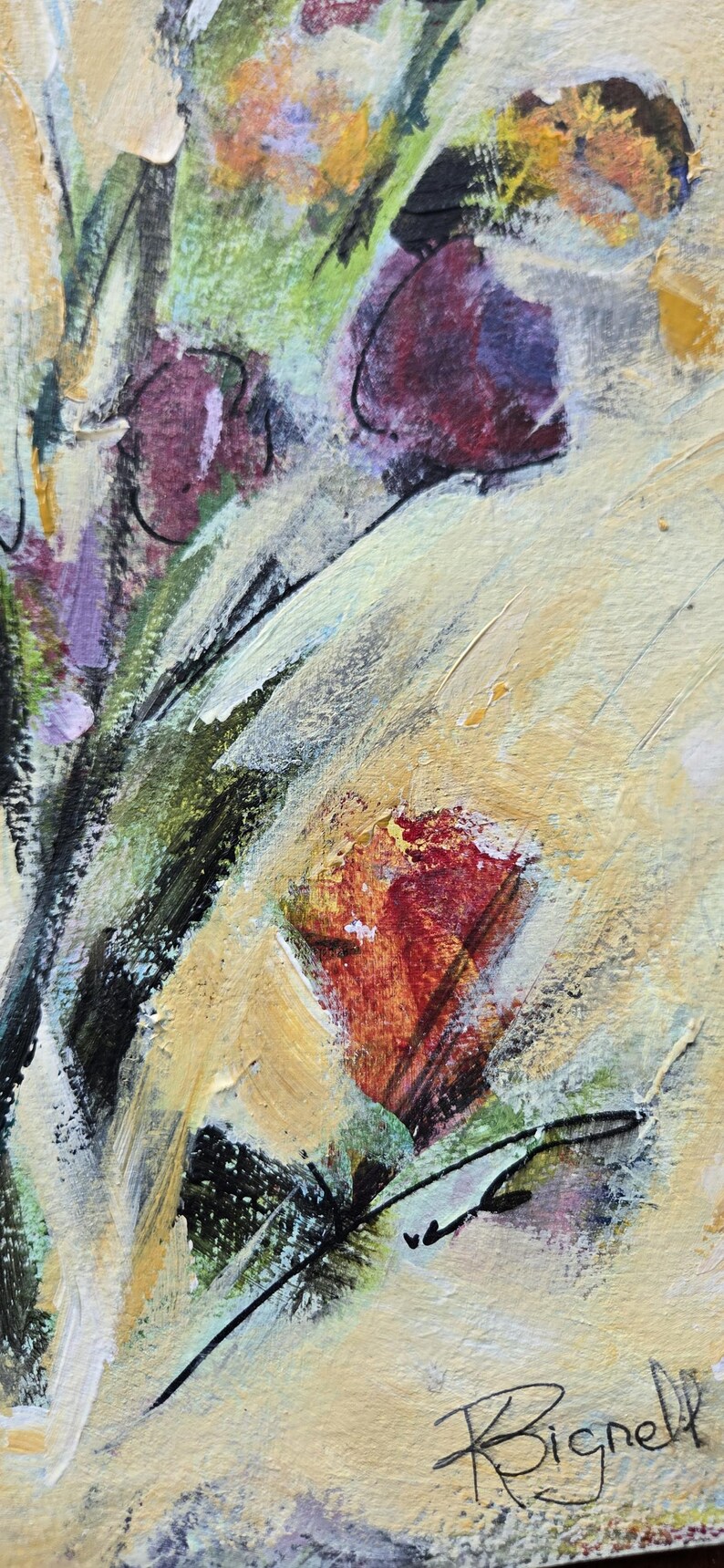 Original Mixed Media Flower Painting, Abstract Loose Modern Art, 16x20 Fabriano Paper imagem 15