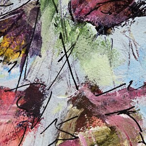 Original Abstract Floral Mixed Media Painting, Loose Lively Summer Blooms Art (12 x 16 inches) immagine 9