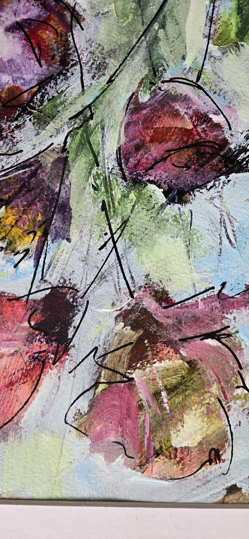 Original Abstract Floral Mixed Media Painting, Loose Lively Summer Blooms Art (12 x 16 inches) immagine 9
