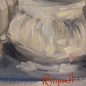 Original oil painting still life, white vases on square foot canvas, contemporary, unique piece bild 8