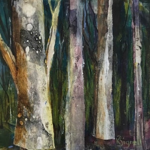 Small painting forest, trees, mixedmedia, on wood cradled panel bild 1