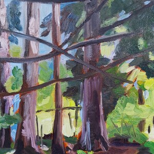 Original Oil Painting “In The Woods”. Trees, forest, light, framed or unframed image 3