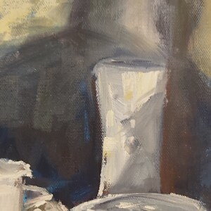 Original oil painting still life, white vases on square foot canvas, contemporary, unique piece bild 6