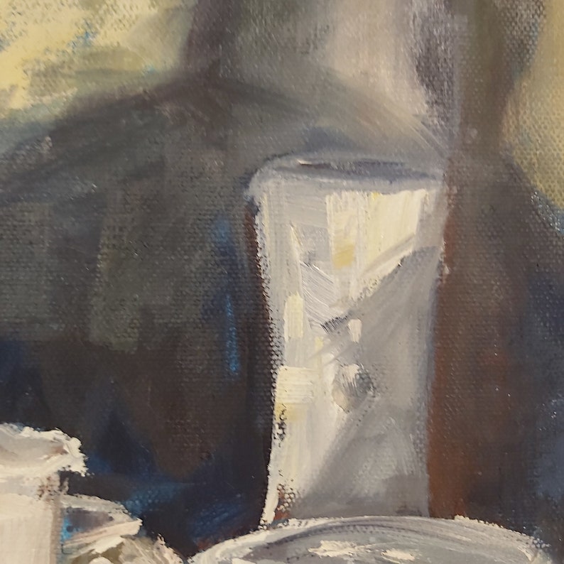 Original oil painting still life, white vases on square foot canvas, contemporary, unique piece bild 6