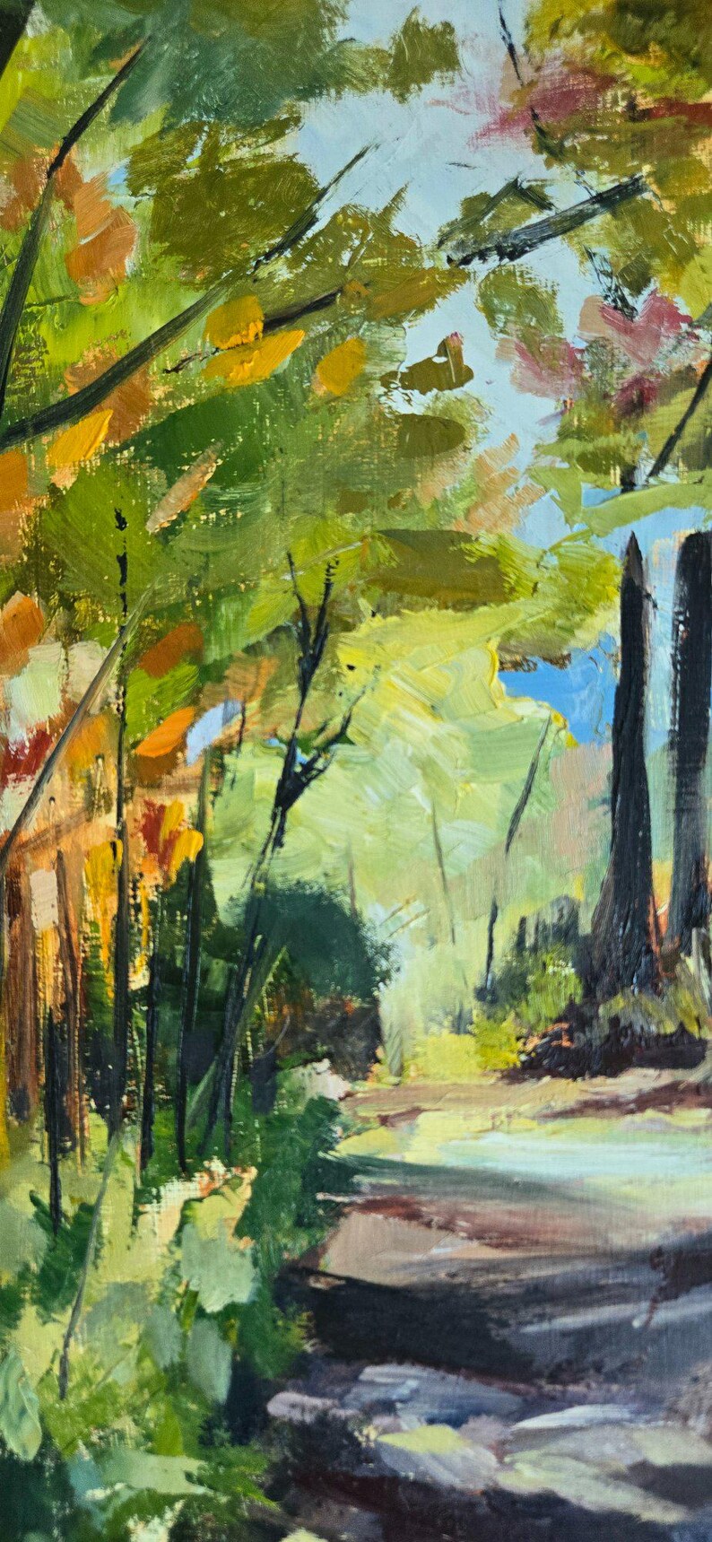 Original Oil Painting on cradled board, not a print. Autumn scene, Centenial Park Trail image 9