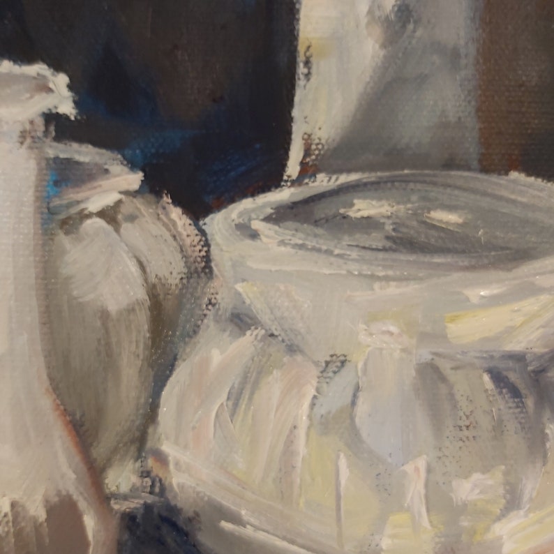 Original oil painting still life, white vases on square foot canvas, contemporary, unique piece bild 2