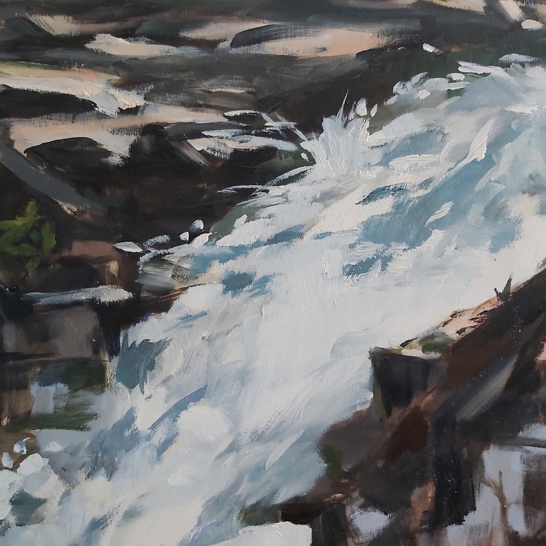 Original Oil Painting, Silver Creek Waterfall, Loose Brushstroke Nature Art image 2